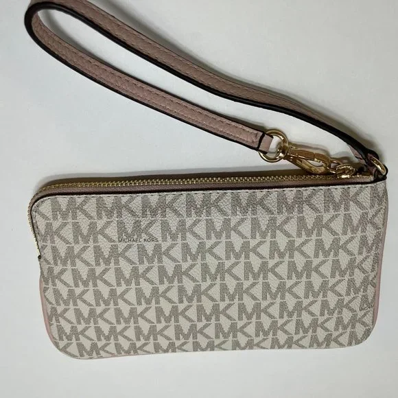 Michael Kors Jet Set Travel Large Logo Wristlet Vanilla MK/Blush - Picture 2 of 9